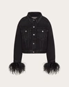 VALENTINO VALENTINO EMBROIDERED DENIM JACKET WITH FEATHERS WOMAN BLACK 44