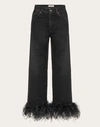 VALENTINO VALENTINO DENIM JEANS EMBROIDERED WITH FEATHERS WOMAN BLACK 26