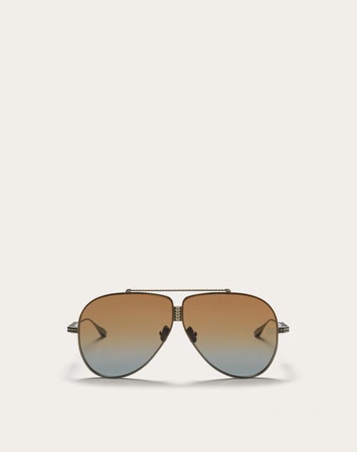 Valentino Men's Xvi Double Bridge Aviator Sunglasses In Black/​brown To Blue Gradient