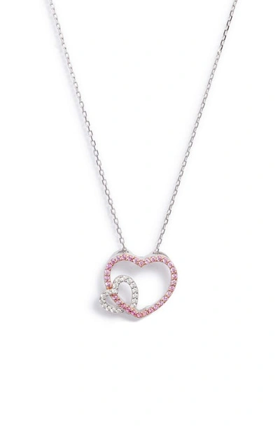 Suzy Levian Sterling Silver Sapphire Open Heart Pendant Necklace In Pink
