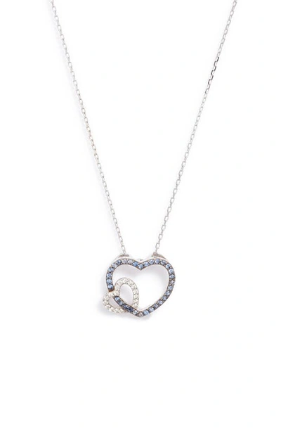 Suzy Levian Sterling Silver Sapphire Open Heart Pendant Necklace In Blue