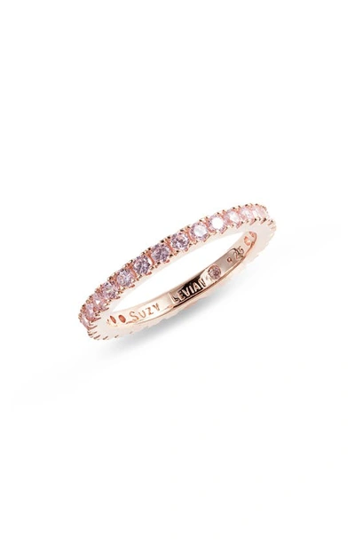 Suzy Levian 14k Rose Gold Plated Sterling Silver Cubic Zirconia Stackable Ring In Rose Pink