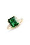 SUZY LEVIAN SUZY LEVIAN 14K GOLD PLATED STERLING SILVER EMERALD CUBIC ZIRCONIA RING