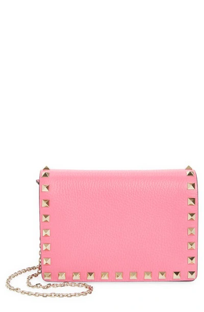 Valentino Rockstud Leather Pouch Wallet On A Chain In Feminine