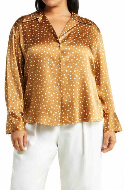 Vince Tossed Dot Button-front Silk Blouse In Brown