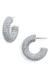 Amina Muaddi Mini Cameron Hoop Earrings In Light Sapphire Crystals