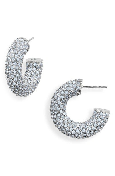 Amina Muaddi Mini Cameron Hoop Earrings In Light Sapphire Crystals