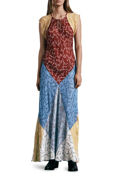 Rag & Bone Patchwork Floral-print Voile Maxi Dress In Blue