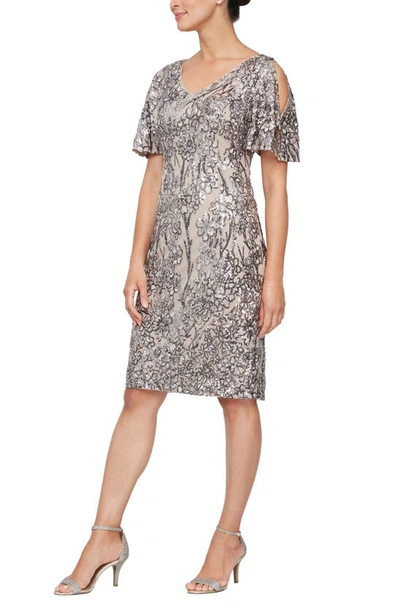 Alex Evenings Slit Sleeve Sequin Cocktail Dress In Mink