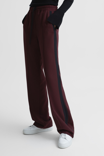 Reiss Frazer Side-stripe Wide-leg High-rise Recycled-polyester Trousers In Burgundy