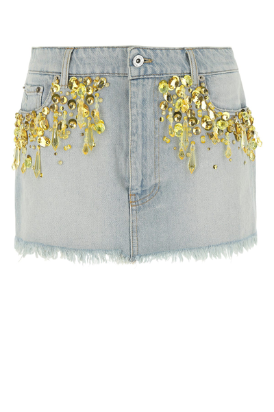 Miu Miu Denim Miniskirt In Light Blue/yellow