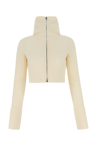 Sportmax Milk White Cardigan In A Wool And Cashmere Knit In Nude & Neutrals