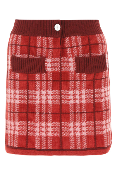 Barrie Red Tartan Cashmere Mini Skirt In Burgundy