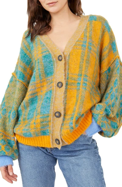 Free People Sepia Plaid Oversize Cardigan In Yellow