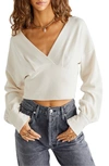 Free People All Nighter Long Sleeve Surplice Crop Top In Ivory