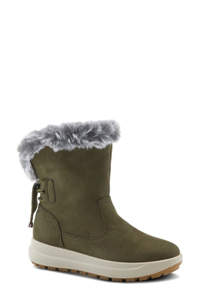 Flexus By Spring Step Snowbird Faux Fur Waterproof Boot In Olive Green