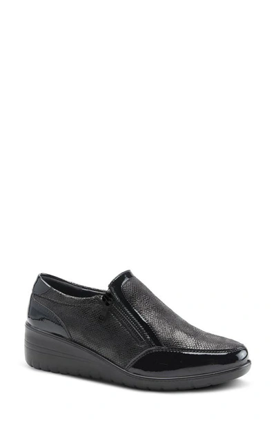 Flexus By Spring Step Concha Wedge Sneaker In Black