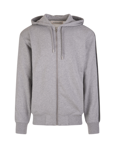 Alexander Mcqueen Man Grey Hoodie With Logoed Bands In Pale Grey/mix