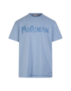 Alexander Mcqueen Man Light Blue Mcqueen Graffiti T-shirt In Sky Blue/mix