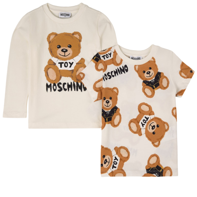Moschino Kid-teen Branded T-shirt Set Cloud Toy In Cream