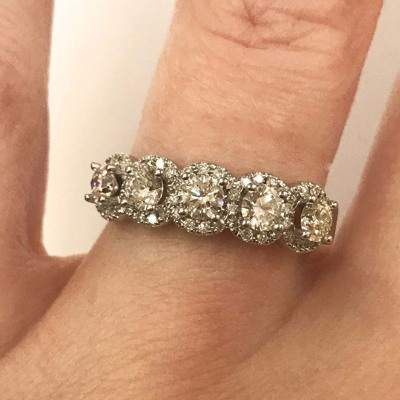 Pre-owned Jewelry By Arsa 1 Ctw Natural Diamond Solid 14k White Gold Round 5 Halo Anniversary Wedding Ring In G-h