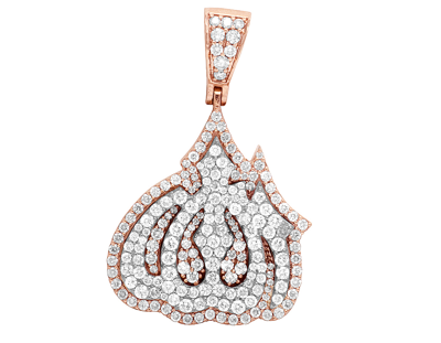 Pre-owned Jewelry Unlimited Unisex Real Diamond Allah Pendant 10k Two Tone Rose Yellow Gold Charm 1.5" 2.5ct In G-h
