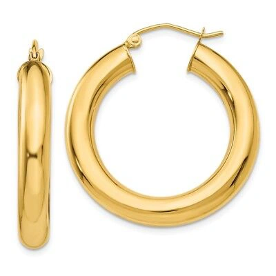 Pre-owned Superdealsforeverything Real 14kt Yellow Gold Polished 5mm Tube Hoop Earrings