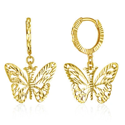 Pre-owned Wellingsale 14k Yellow Gold Butterfly Drop Earrings