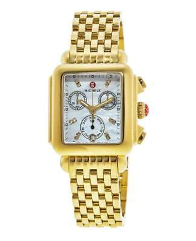 Pre-owned Michele Deco 18k Gold Plated Diamond Dial Women's Watch Mww06a000780