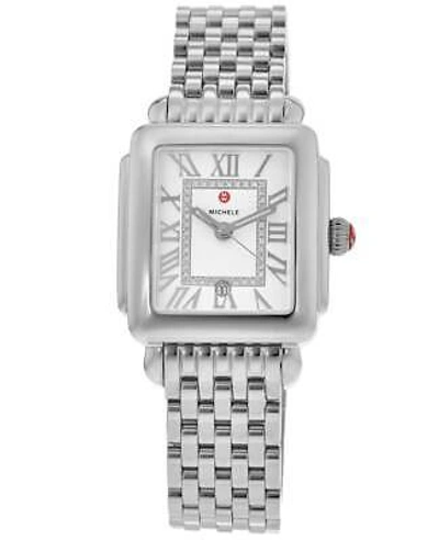 Pre-owned Michele Deco Madison Silver Diamond Dial Steel Women's Watch Mww06g000012