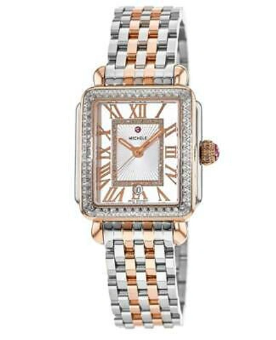 Pre-owned Michele Deco Madison Silver Dial Diamond Rose Women's Watch Mww06g000015