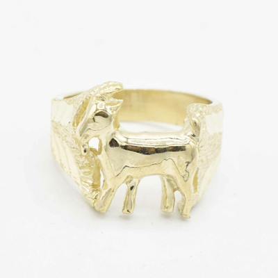 Pre-owned Bayam Textured Sides Goat Ring Real Solid 10k Yellow Gold All Sizes