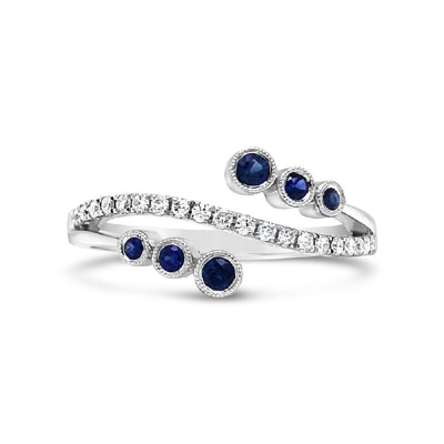 Pre-owned Jp 14k White Gold Natural Diamond And Sapphire Band Engagement/wedding Fashion Ring