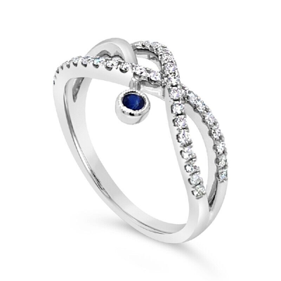 Pre-owned Jp 14k White Gold Women Diamond And Sapphire Band Crossover Fashion Engagement Ring