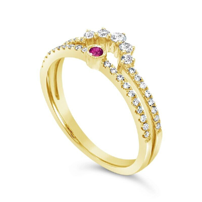 Pre-owned Jp 14k Yellow Gold Womens Diamond And Ruby 2 Band Engagement/wedding Stackable Ring In White