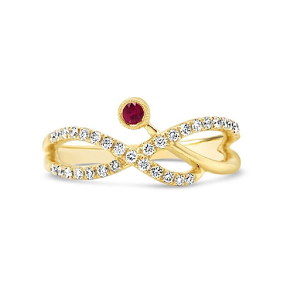 Pre-owned Jp 14k Yellow Gold Womens Diamond And Ruby 3 Band Crossover Fashion Engagement Ring In White