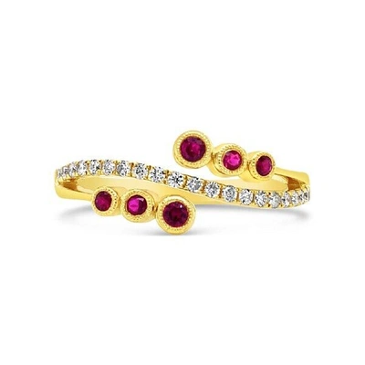 Pre-owned Jp 14k Yellow Gold Women .26ct Diamond And Ruby Band Engagementwedding Fashion Ring In White