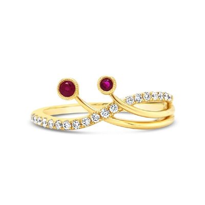 Pre-owned Jp 14k Yellow Gold Women .20ct Natura Diamond And Ruby Engagement/wedding Band Ring In White