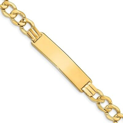 Pre-owned Skyjewelers Real 14k Yellow Gold Semi-solid Curb Link 9mm Id Chain Bracelet; 8 Inch;
