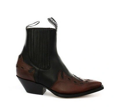 Pre-owned Grinders Arizona Lo Unisex Leather Cuban Heel Cowboy Boots Black In Black/burgundy