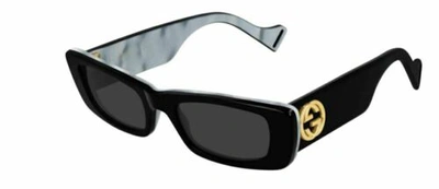 Pre-owned Gucci Gg0516s 001 Rectangle Square Black Grey Women's Sunglasses In Gray
