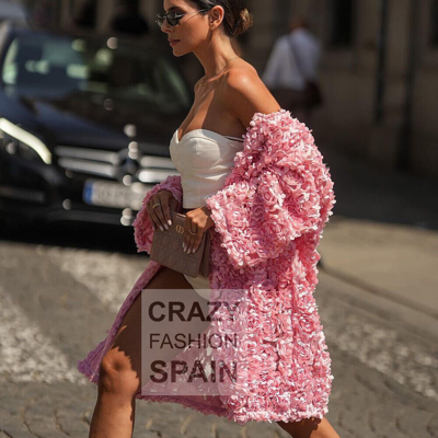 Pre-owned Zara Woman Ss22 Pink Floral Textured Knit Coat All Sizes 2488/105  | ModeSens