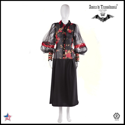 Pre-owned Amira Di Transilvania Women Clothing Summer Dress Haute Couture Black Roses Cocktail Party Embroidered