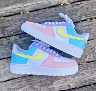 Pre-owned Nike Air Force 1 Custom Low Pastel Shoes Purple Yellow Blue Mint Pink All Sizes In White