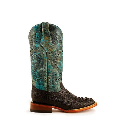 Pre-owned Ferrini Ladies Multi-color Leather Caiman S-toe Stampede Cowboy Boots In Multicolor