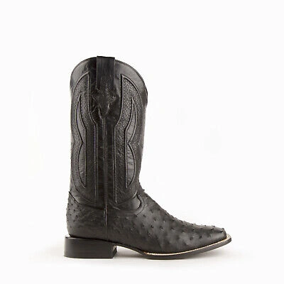 Pre-owned Ferrini Mens Black Leather Full Quill Ostrich S-toe Colt Cowboy Boots