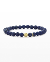 Lagos 18k Gold Caviar Icon Lapis Beaded Stretch Bracelet, 6mm In Silver/ Lapis