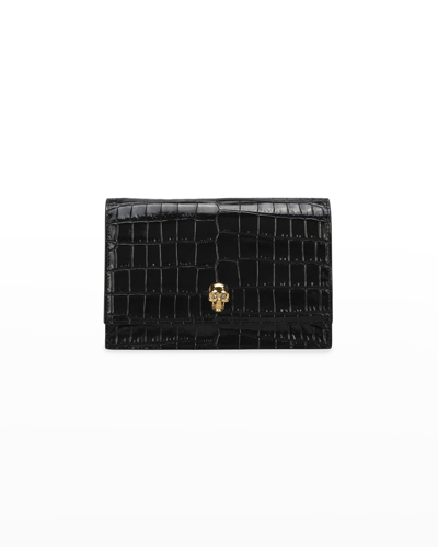 Alexander Mcqueen Mini Mock-croc Crossbody Bag With Small Skull In Black