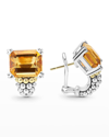 Lagos 18k Yellow Gold & Sterling Silver Glacier Citrine Caviar Beaded Large Half Hoop Earrings In Citrine
