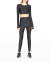Versace Jeans Couture Long-sleeve Logo Band Crop Top In Nero